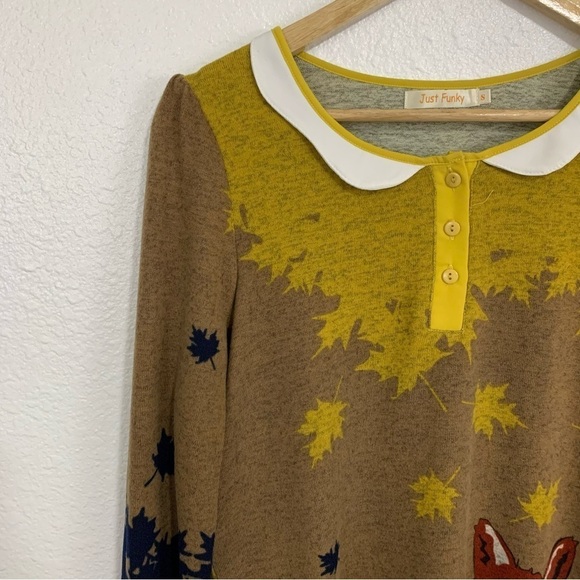Just Funky Fall Fox in Leaves Long Sleeve Sweater Dress Size S - Picture 6 of 7